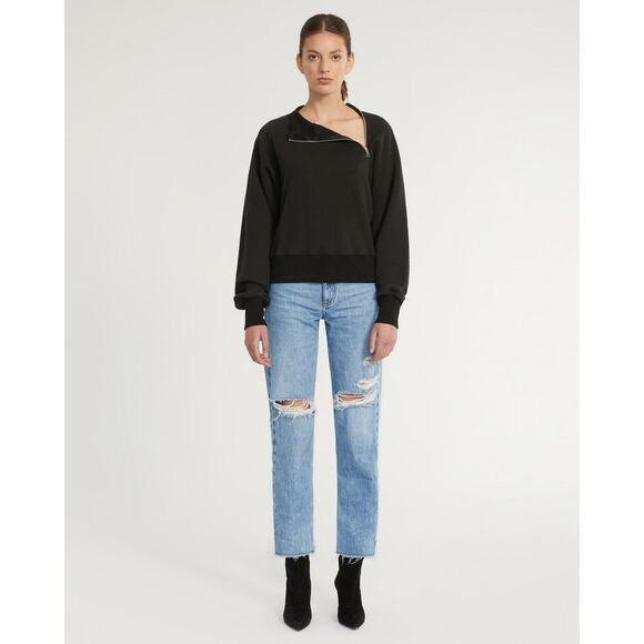 Marissa Webb So Uptight Funnel Neck Zip Sweatshirt Black XS Minimalist Neutral - Picture 3 of 14